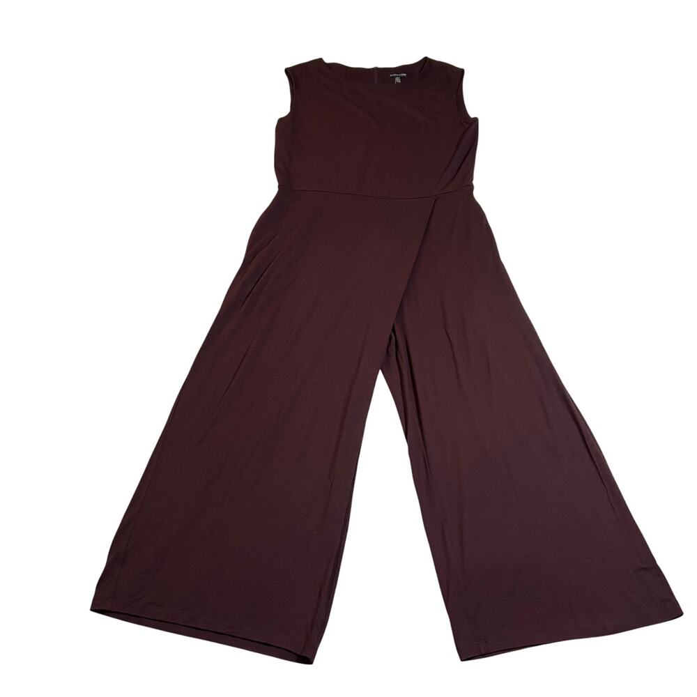 NEW Eileen Fisher Lightweight Viscose Jersey Faux-Wrap Jumpsuit Cassis Size S - Picture 3 of 11